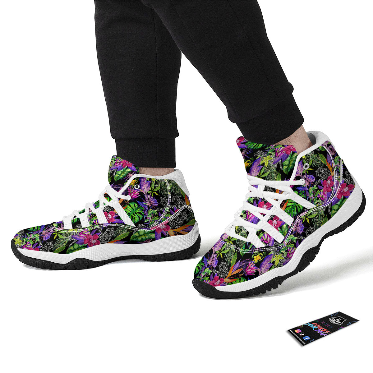 Tropical Flower Leaf Light Print Pattern White Bball Shoes-grizzshop