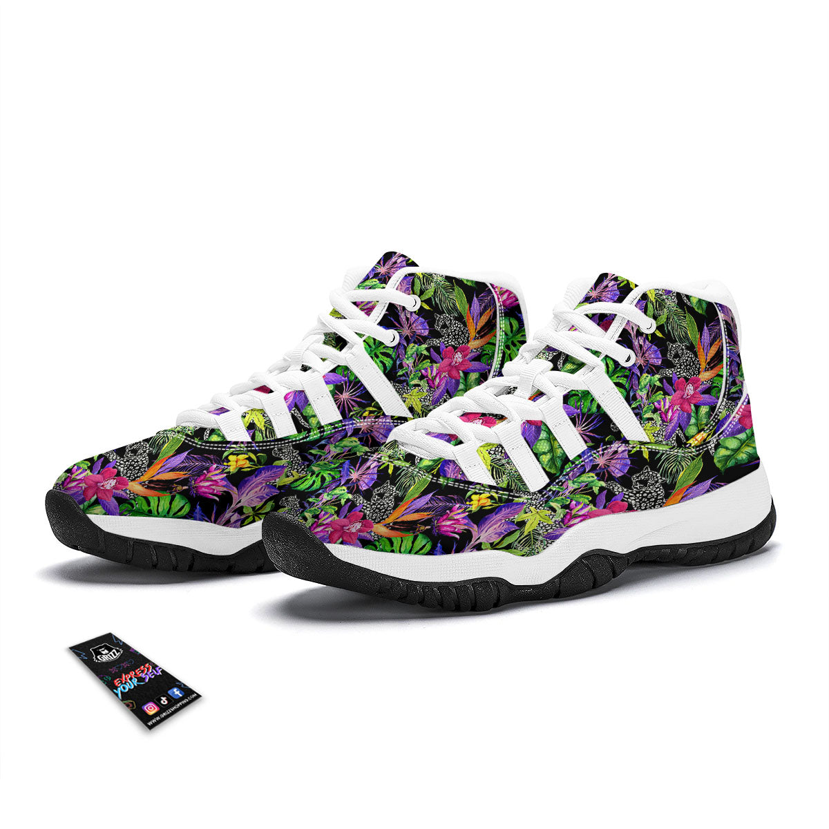 Tropical Flower Leaf Light Print Pattern White Bball Shoes-grizzshop