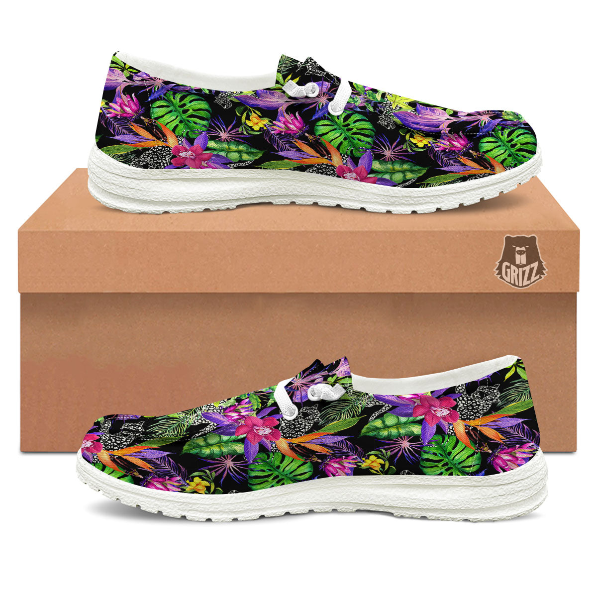 Tropical Flower Leaf Light Print Pattern White Loafers-grizzshop