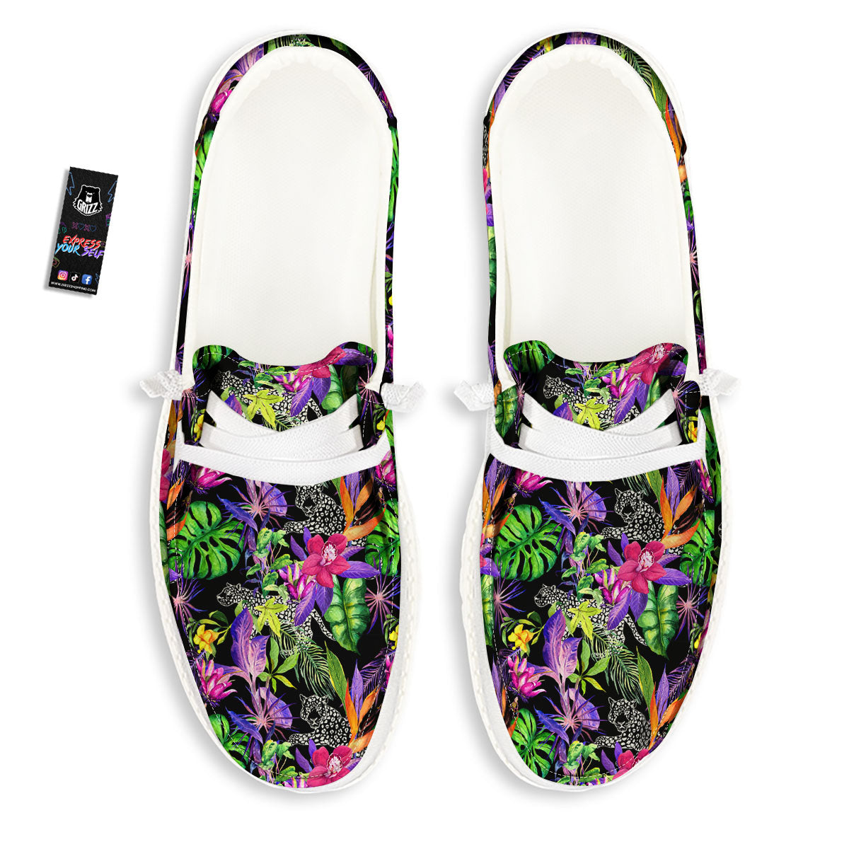 Tropical Flower Leaf Light Print Pattern White Loafers-grizzshop