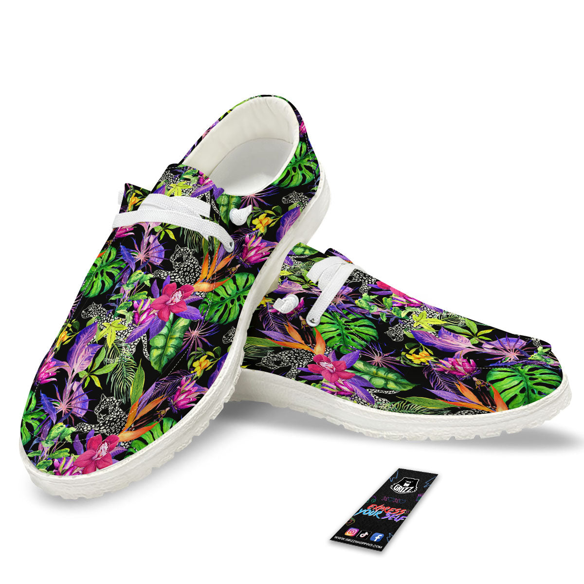 Tropical Flower Leaf Light Print Pattern White Loafers-grizzshop