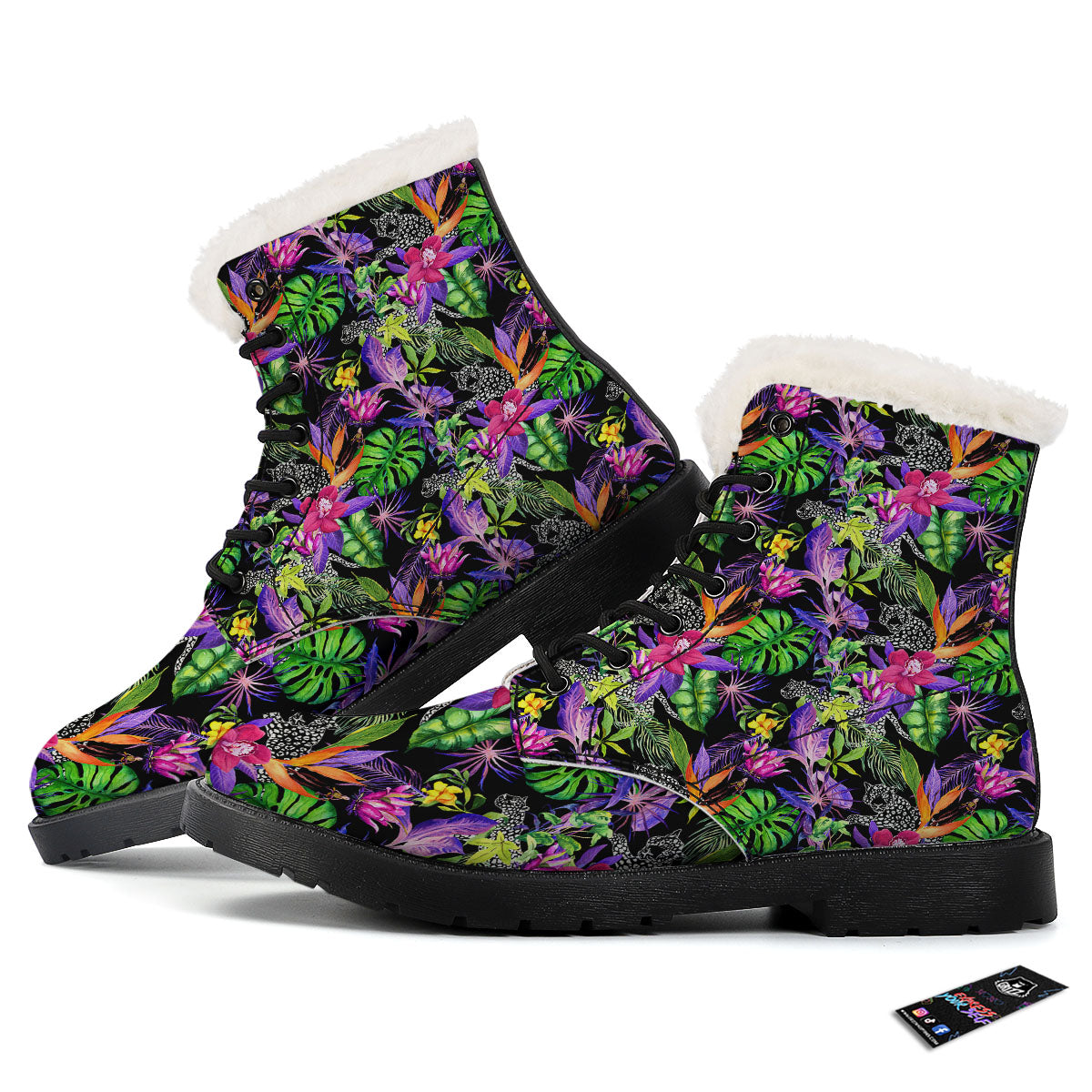 Tropical Flower Leaf Light Print Pattern Winter Boots-grizzshop