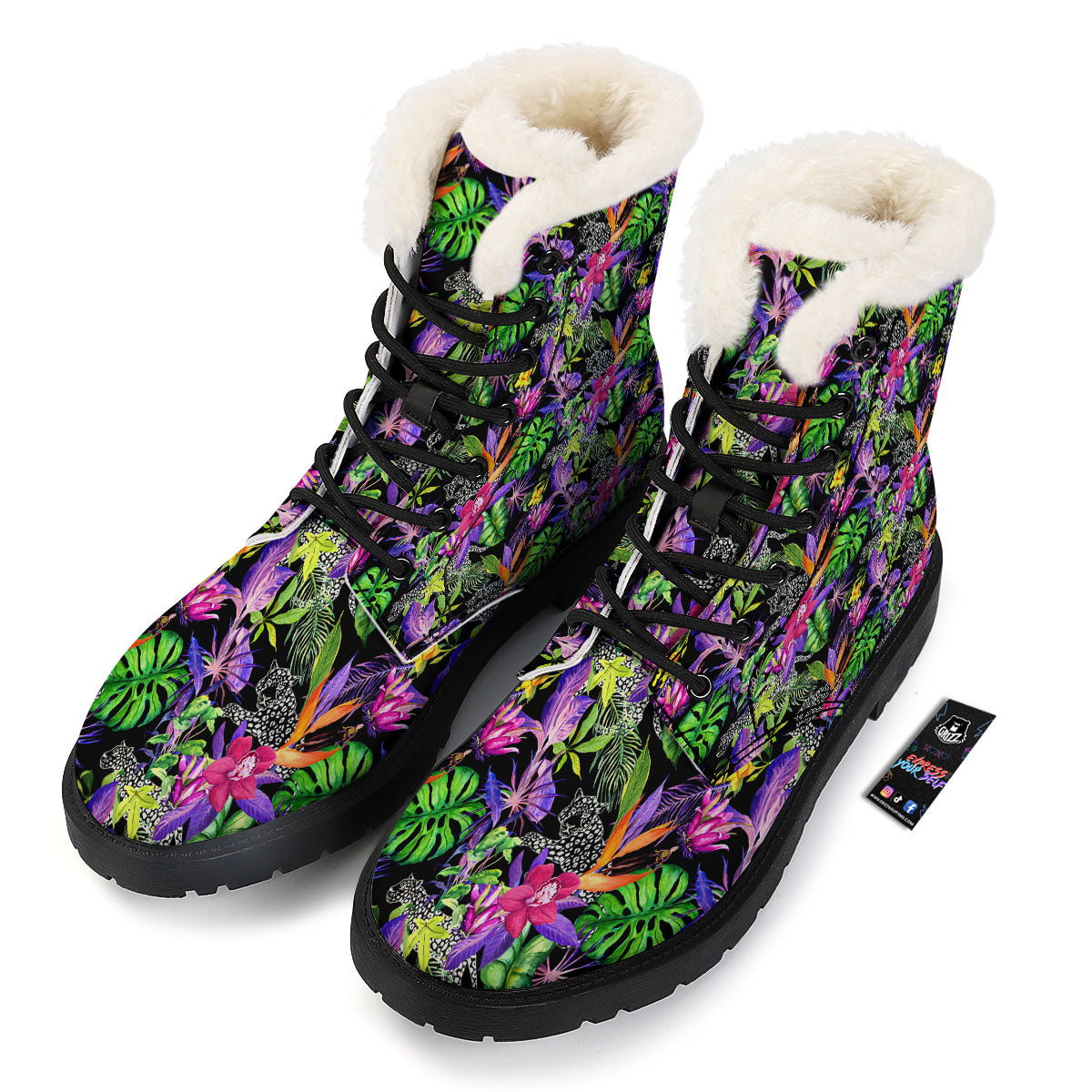 Tropical Flower Leaf Light Print Pattern Winter Boots-grizzshop