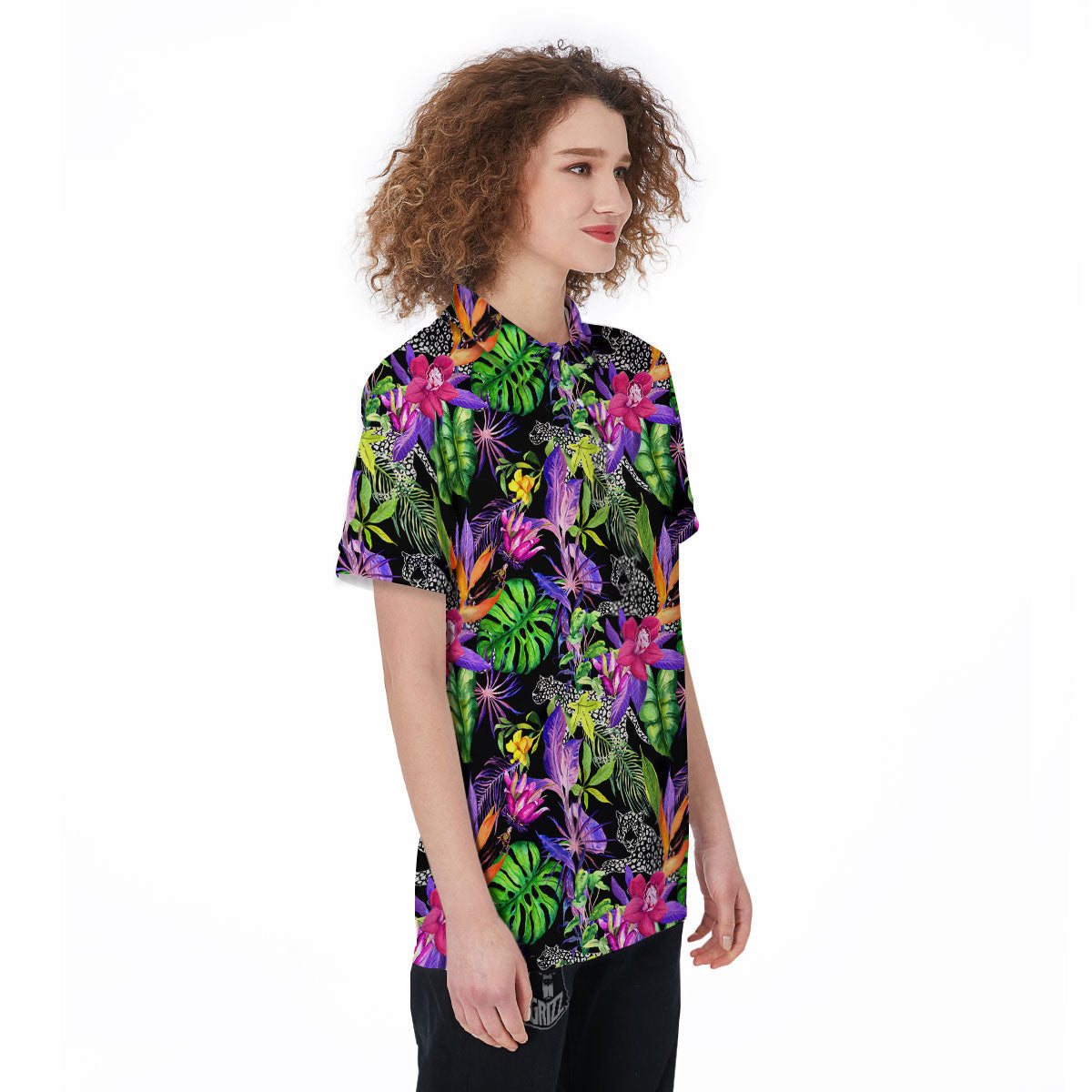 Tropical Flower Leaf Light Print Pattern Women's Golf Shirts-grizzshop