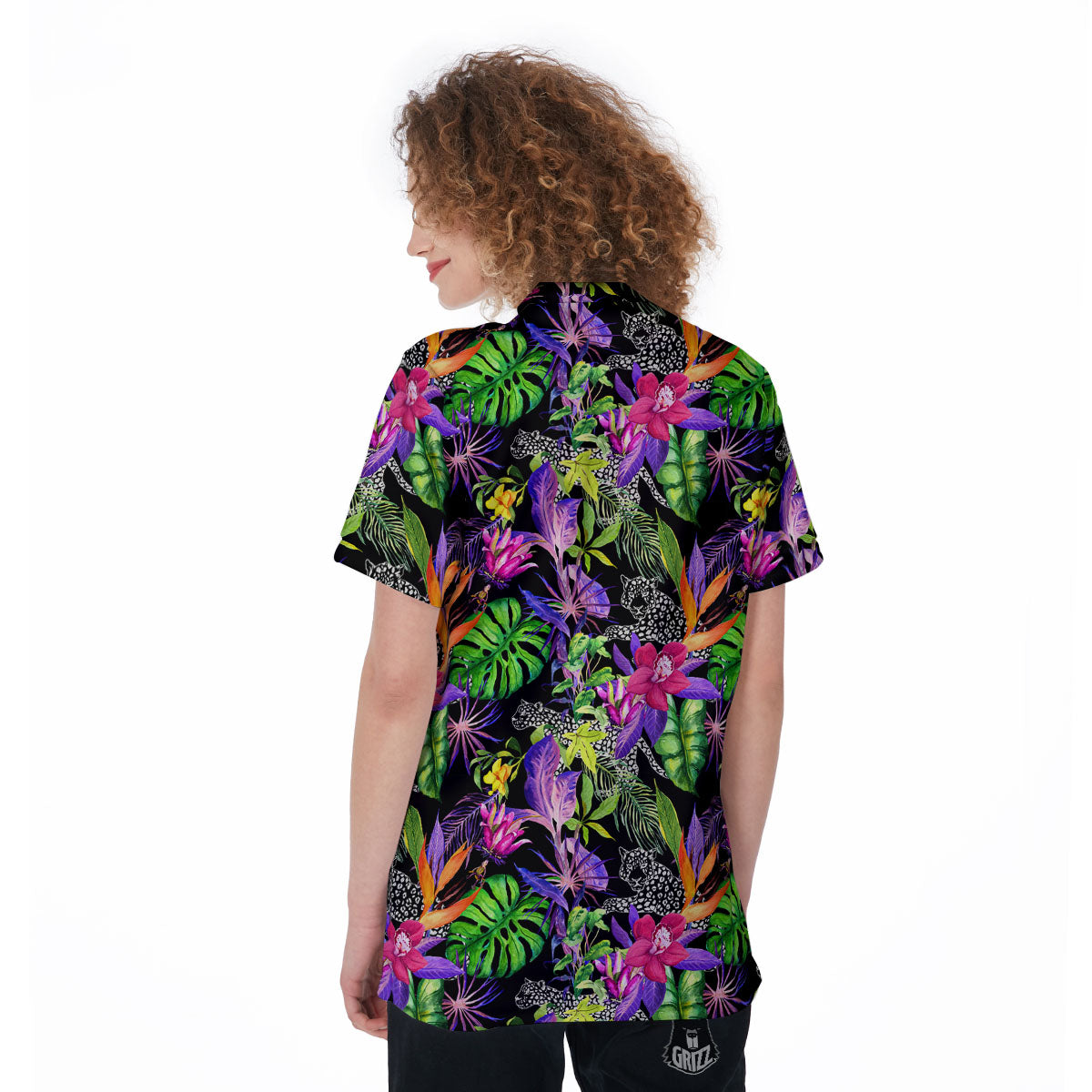 Tropical Flower Leaf Light Print Pattern Women's Golf Shirts-grizzshop