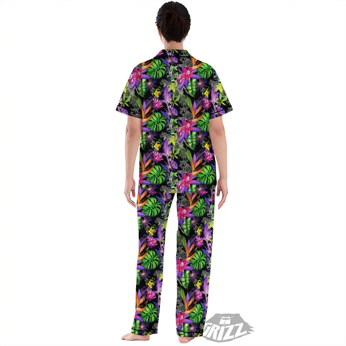 Tropical Flower Leaf Light Print Pattern Women's Pajamas Set-grizzshop