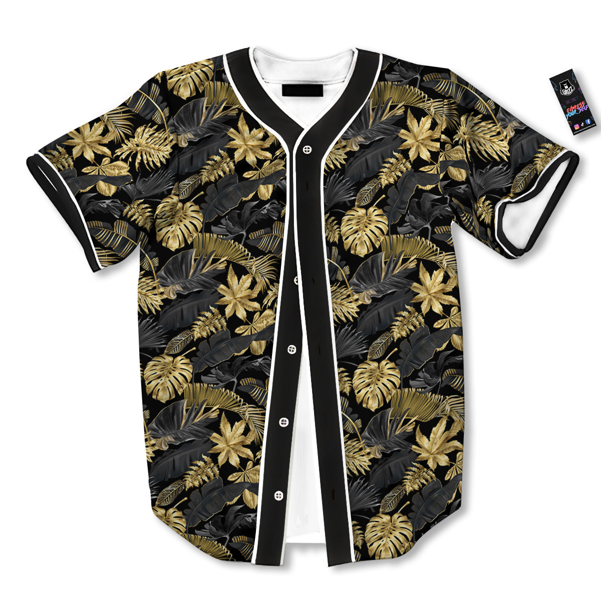 Tropical Gold And Black Print Pattern Baseball Jersey-grizzshop