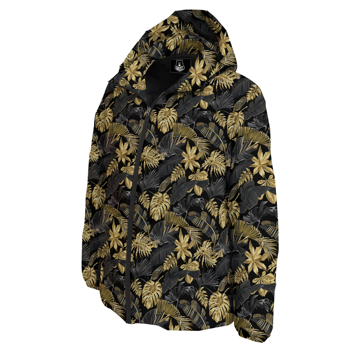 Tropical Gold And Black Print Pattern Down Jacket-grizzshop