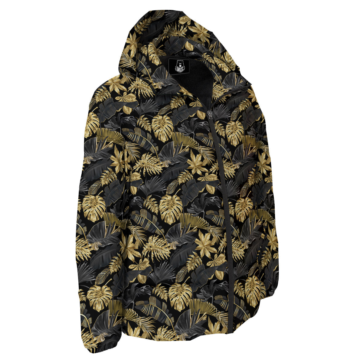 Tropical Gold And Black Print Pattern Down Jacket-grizzshop
