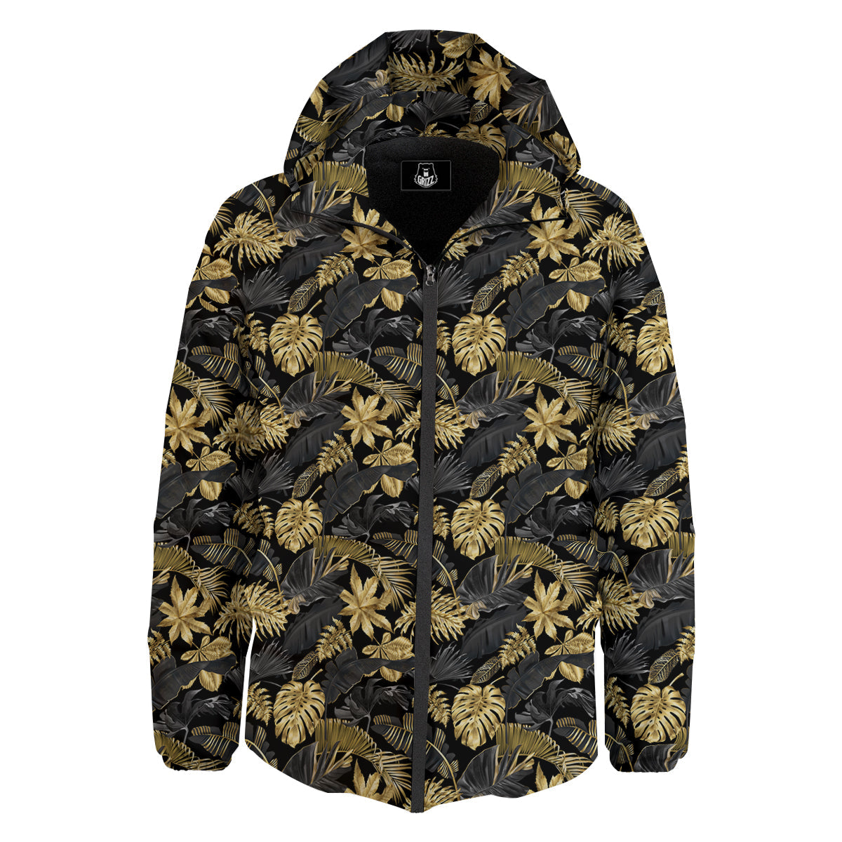 Tropical Gold And Black Print Pattern Down Jacket-grizzshop