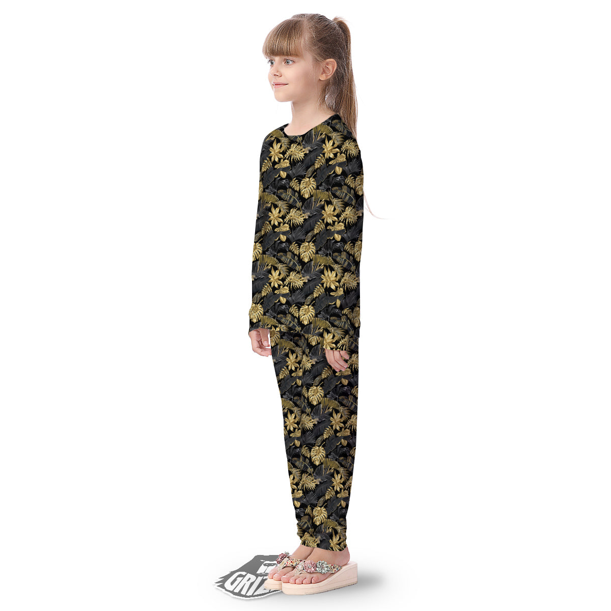 Tropical Gold And Black Print Pattern Kid's Pajamas-grizzshop