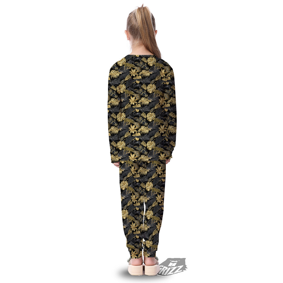 Tropical Gold And Black Print Pattern Kid's Pajamas-grizzshop