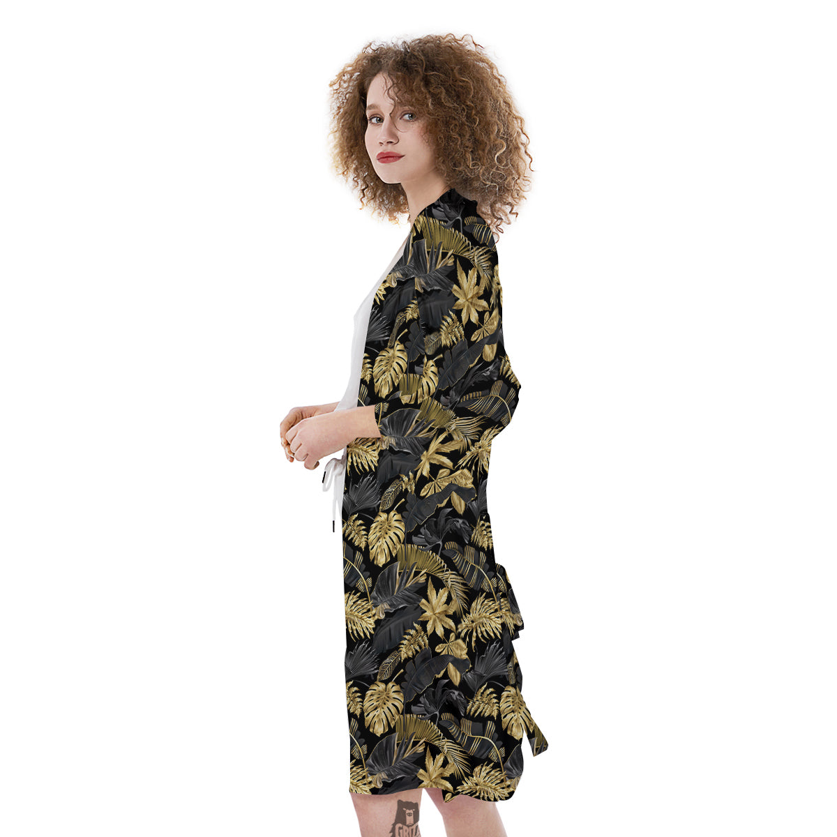 Tropical Gold And Black Print Pattern Kimono-grizzshop