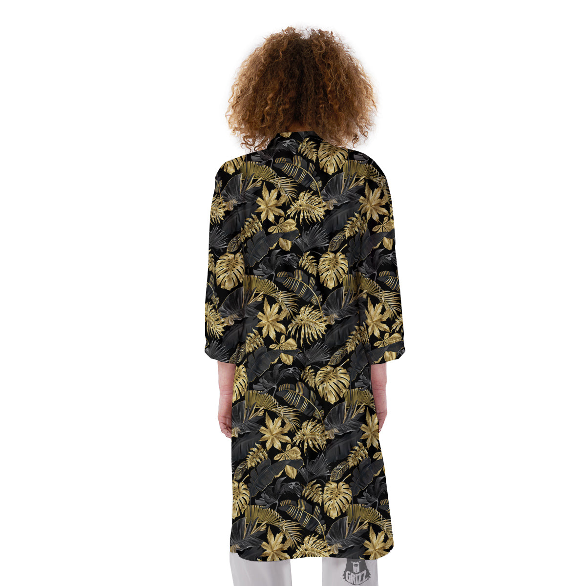 Tropical Gold And Black Print Pattern Kimono-grizzshop