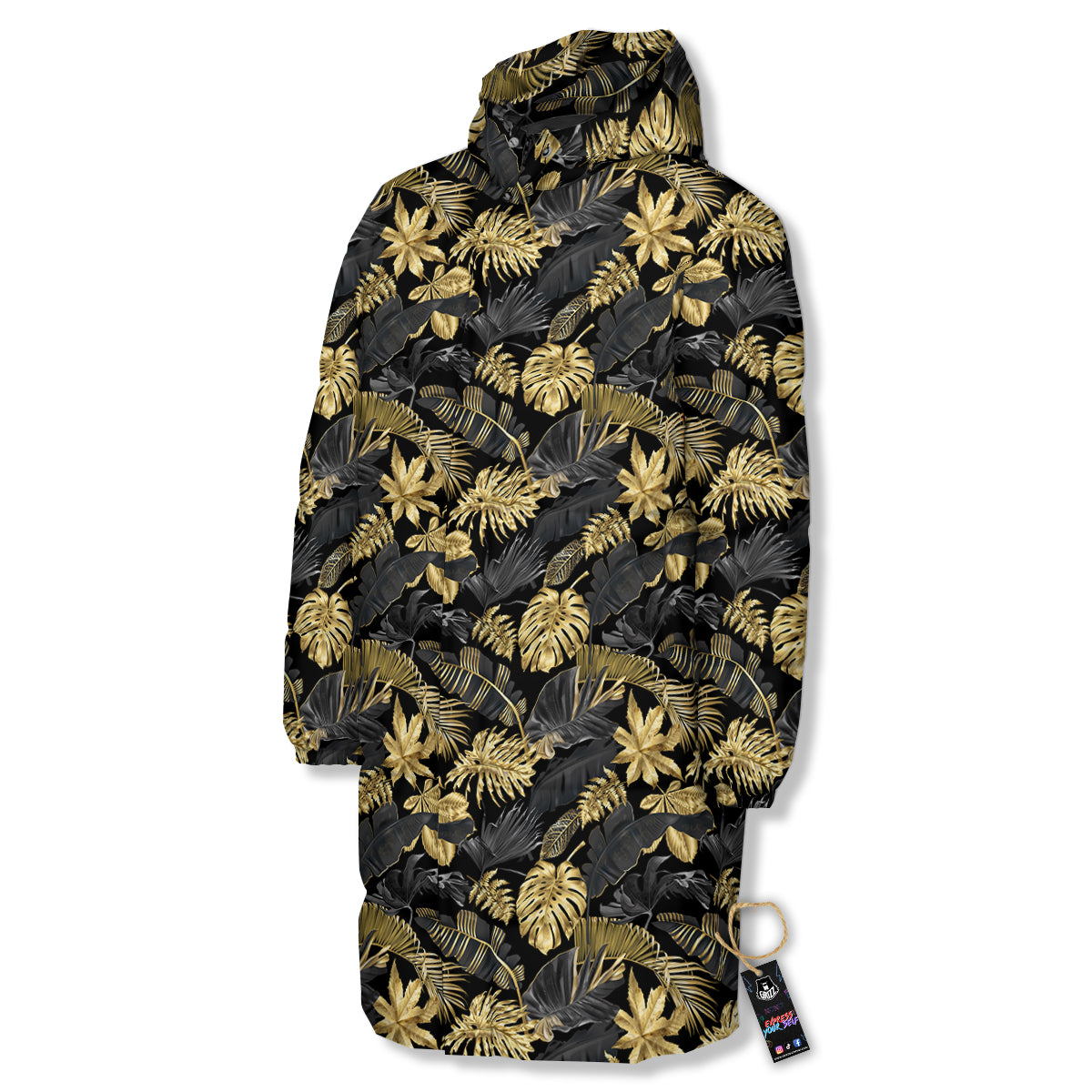 Tropical Gold And Black Print Pattern Long Down Jacket-grizzshop