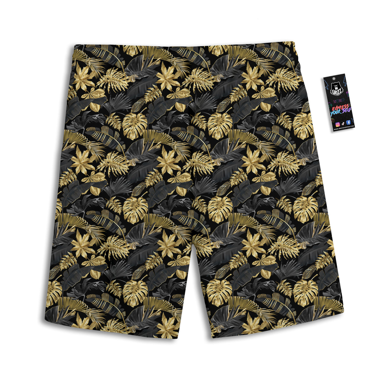 Tropical Gold And Black Print Pattern Men's Athletic Shorts-grizzshop