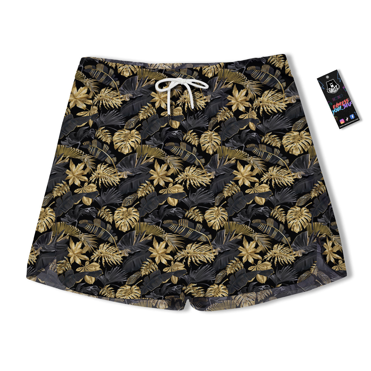 Tropical Gold And Black Print Pattern Men's Running Shorts-grizzshop