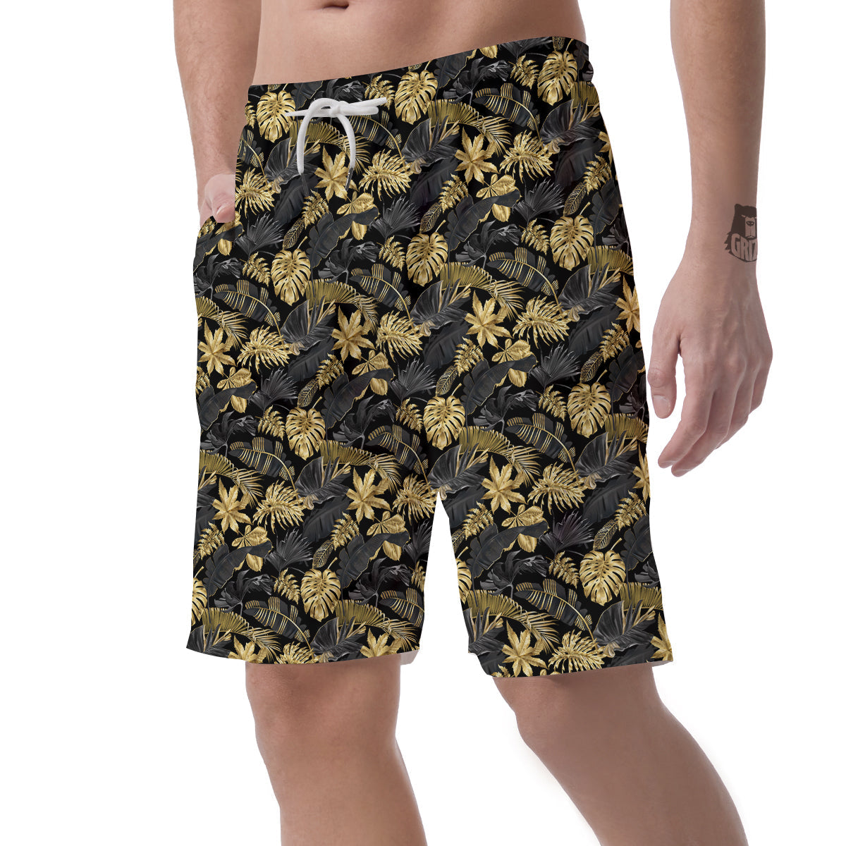 Tropical Gold And Black Print Pattern Men's Shorts-grizzshop
