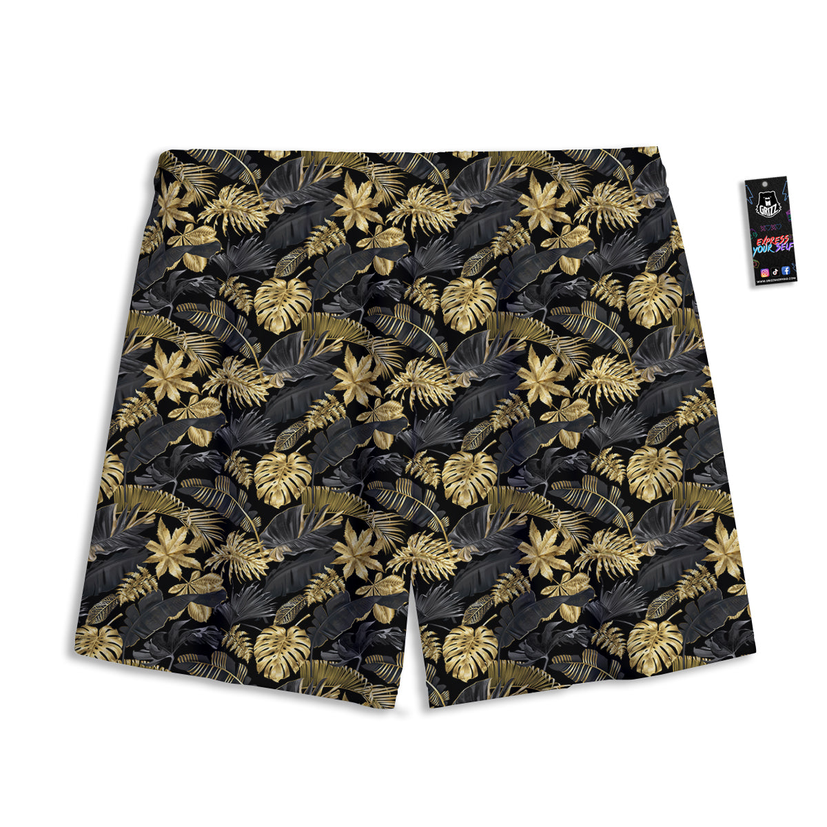 Tropical Gold And Black Print Pattern Mesh Shorts-grizzshop