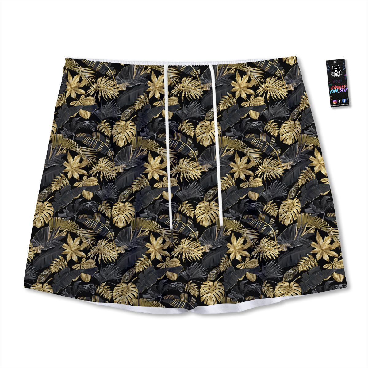 Tropical Gold And Black Print Pattern Mesh Shorts-grizzshop