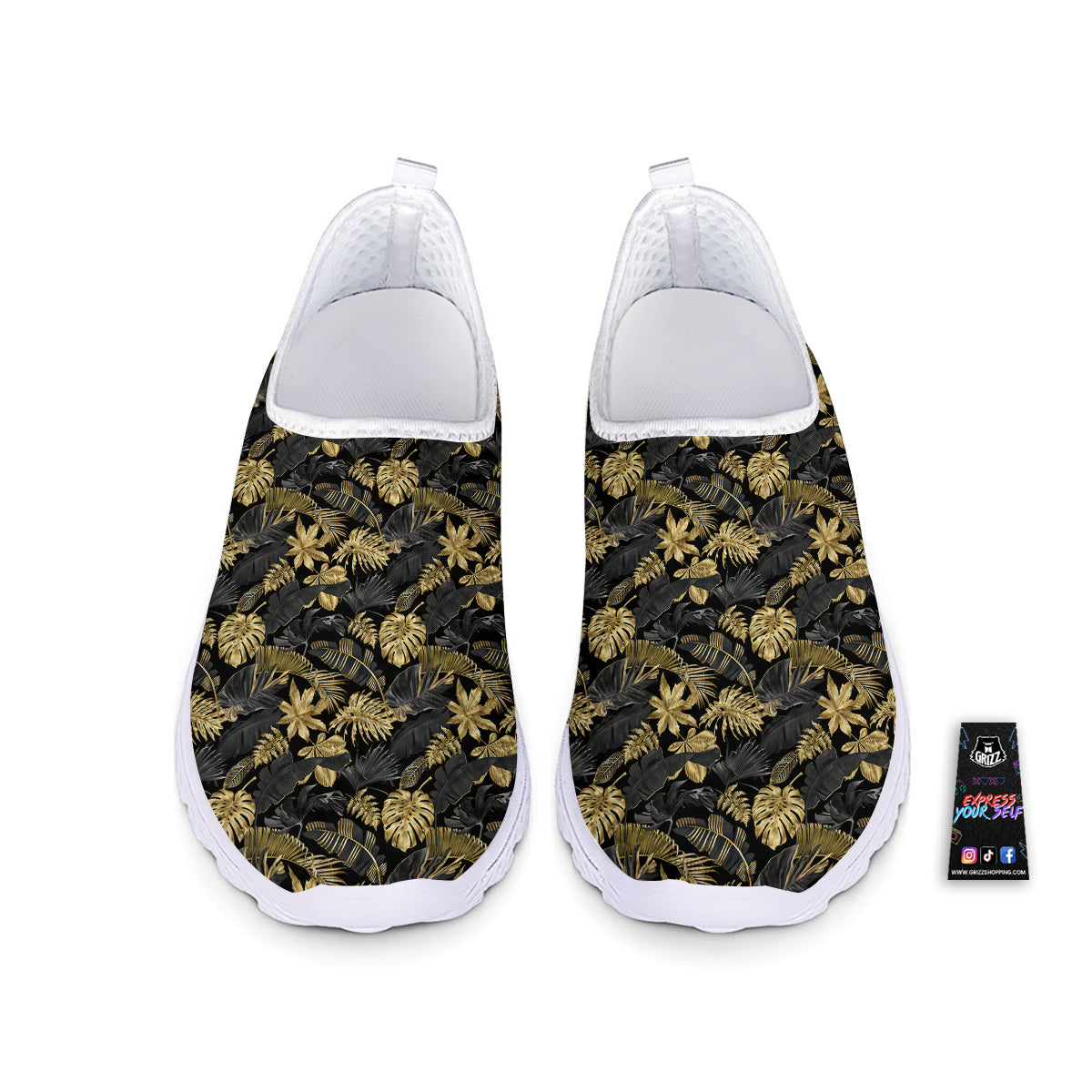 Tropical Gold And Black Print Pattern Nurse Shoes-grizzshop