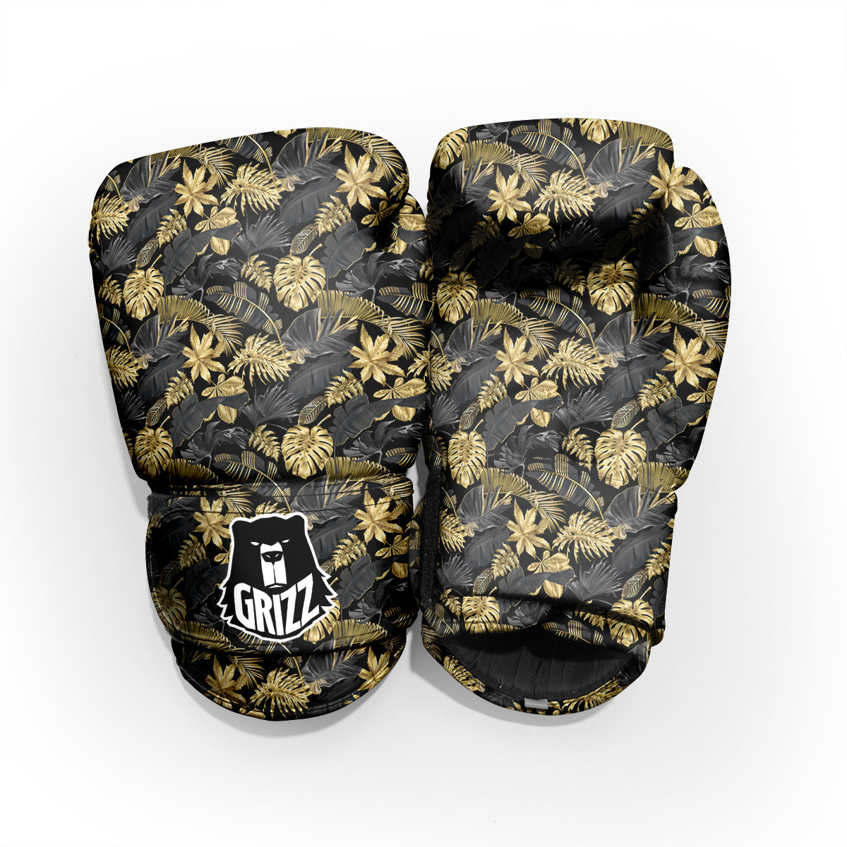 Tropical Gold And Black Print Pattern Sparring Gloves-grizzshop