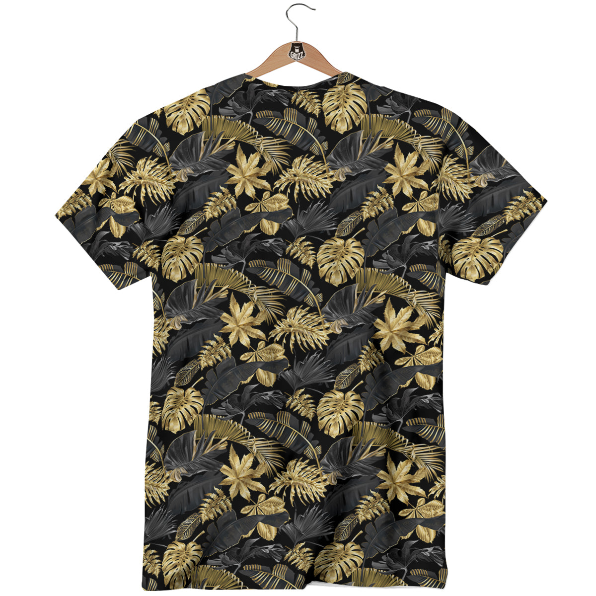 Tropical Gold And Black Print Pattern T-Shirt-grizzshop