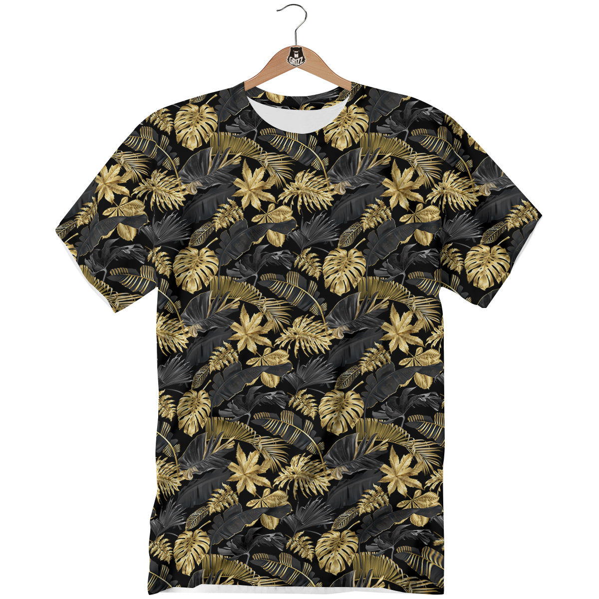 Tropical Gold And Black Print Pattern T-Shirt-grizzshop