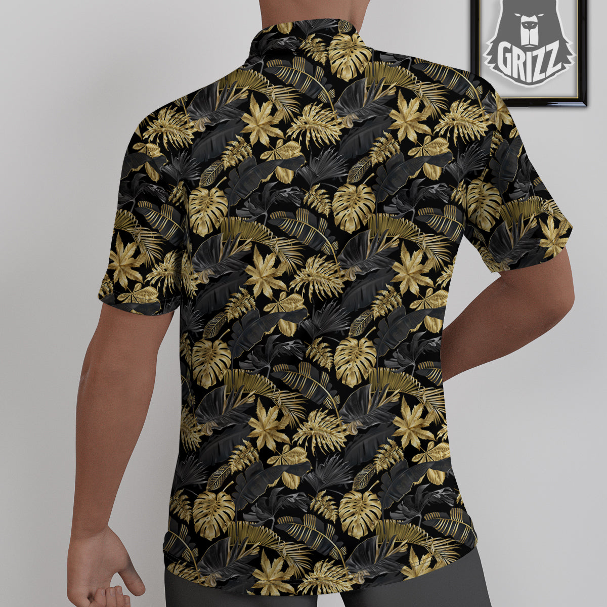 Tropical Gold And Black Print Pattern Untucked Shirts-grizzshop