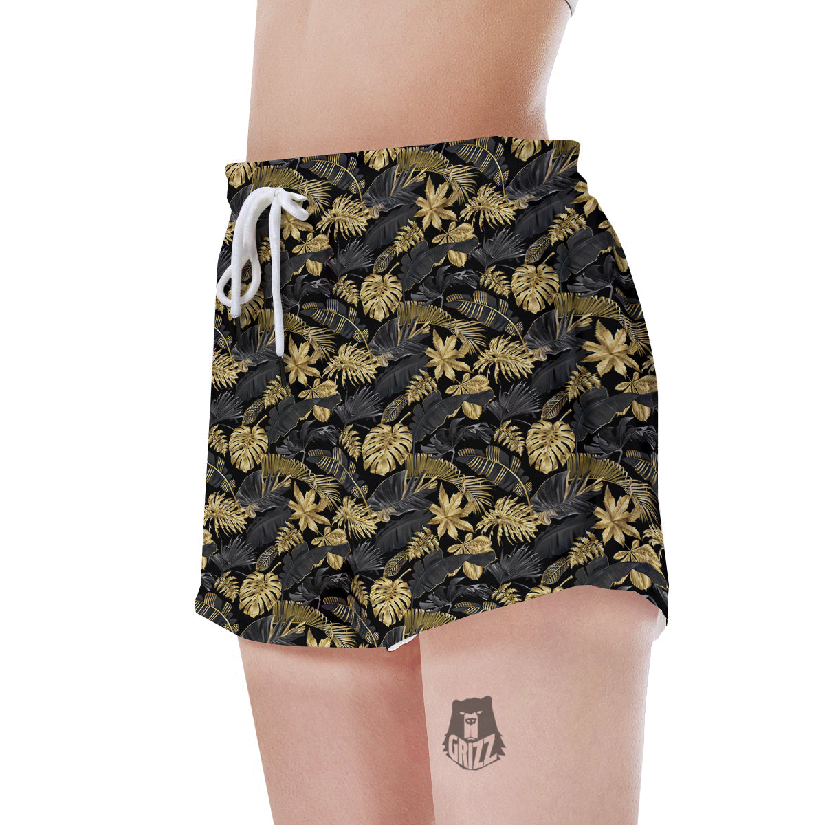 Tropical Gold And Black Print Pattern Women's Shorts-grizzshop