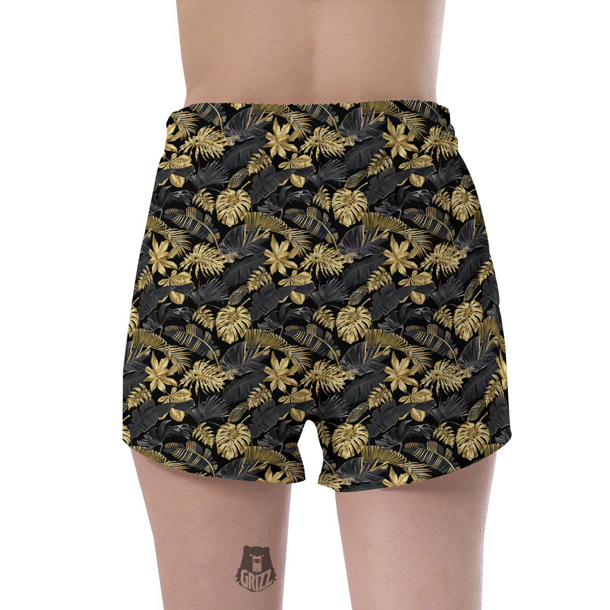 Tropical Gold And Black Print Pattern Women's Shorts-grizzshop