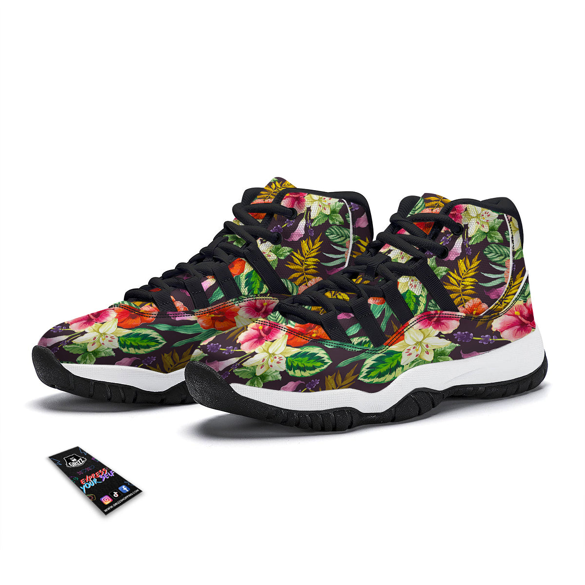 Tropical Hawaii Colorful Print Pattern Black Bball Shoes-grizzshop