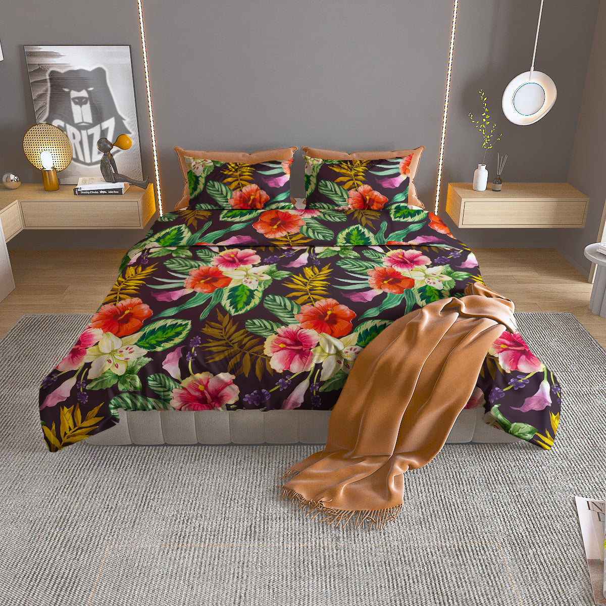 Tropical Hawaii Colorful Print Pattern Duvet Cover Bedding Set