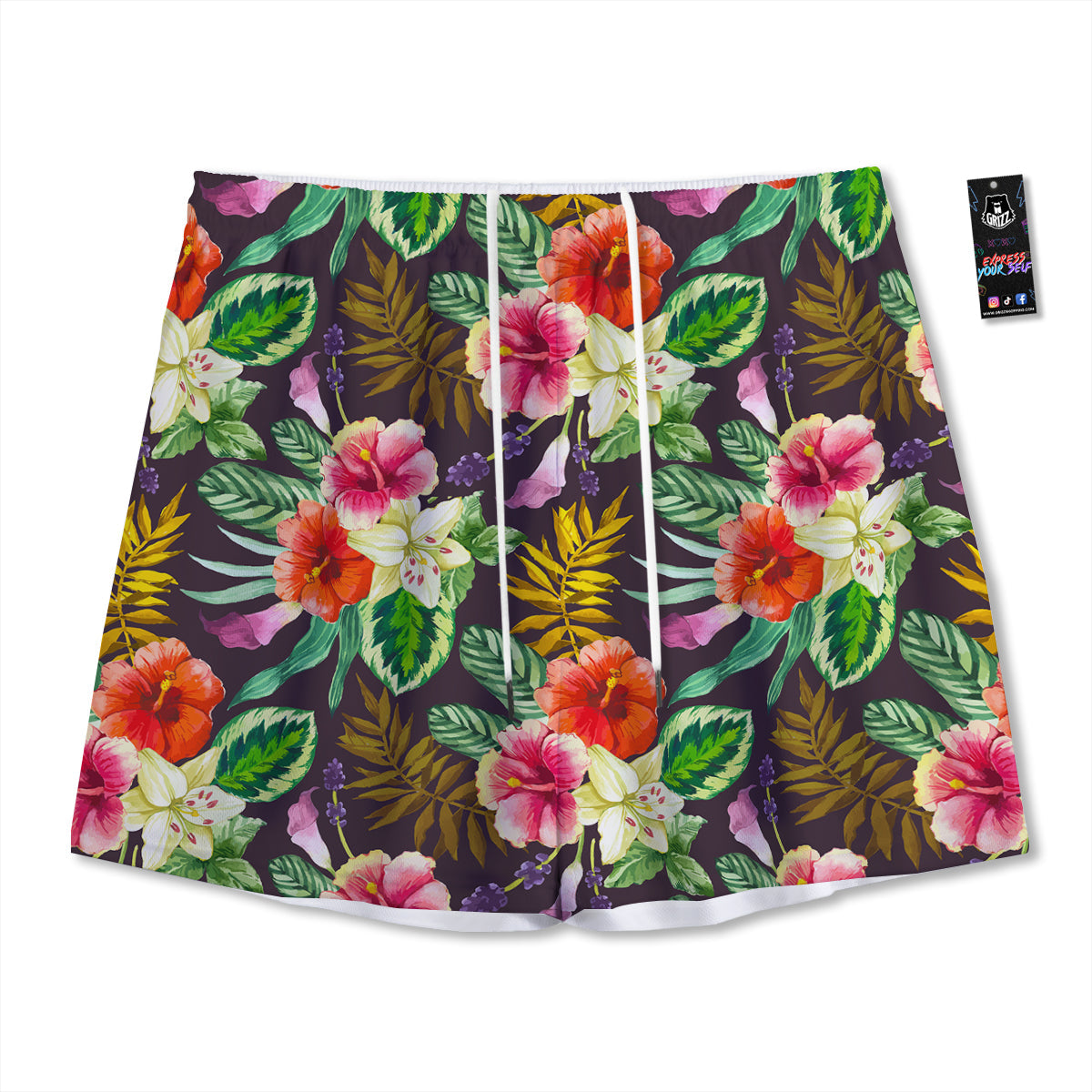 Tropical Hawaii Colorful Print Pattern Mesh Shorts