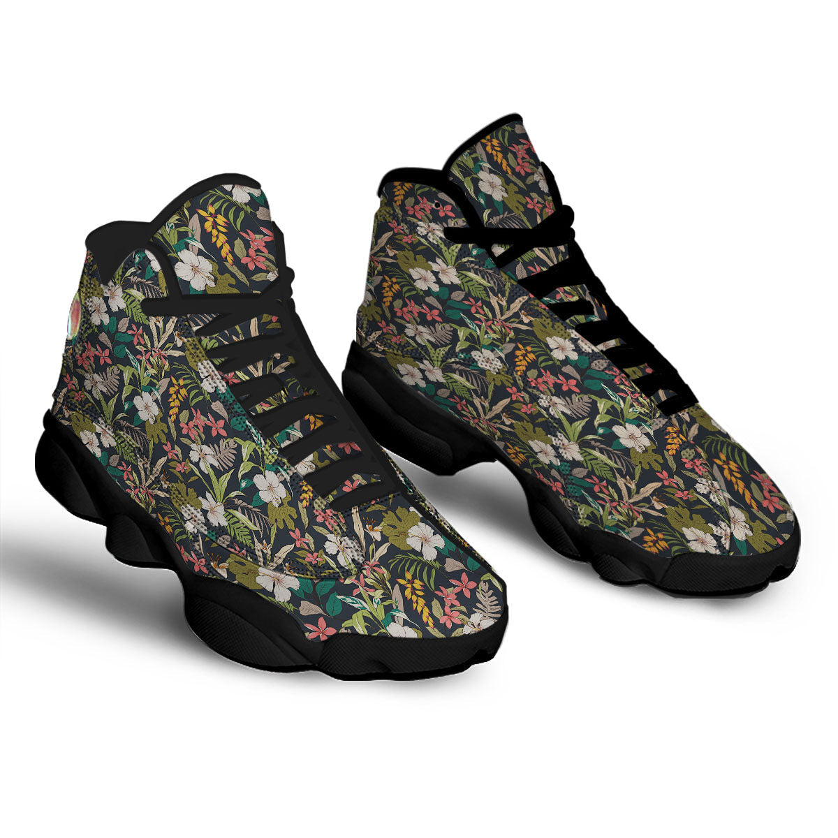 Tropical Hawaiian Aloha Print Pattern Black Basketball Shoes-grizzshop