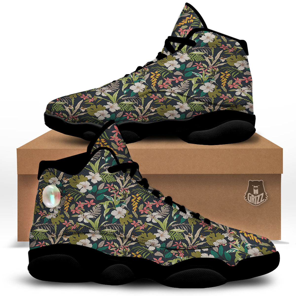 Tropical Hawaiian Aloha Print Pattern Black Basketball Shoes-grizzshop