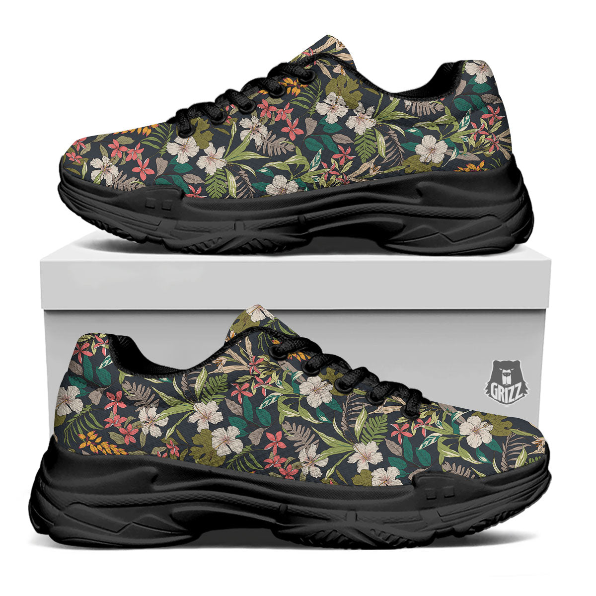 Tropical Hawaiian Aloha Print Pattern Black Chunky Shoes-grizzshop