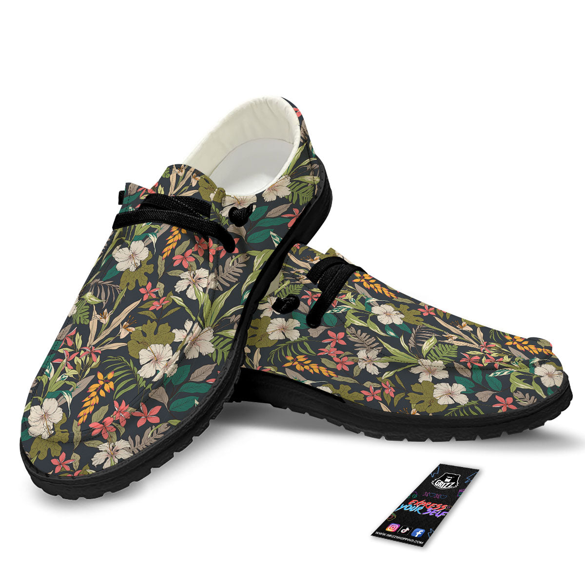 Tropical Hawaiian Aloha Print Pattern Black Loafers-grizzshop