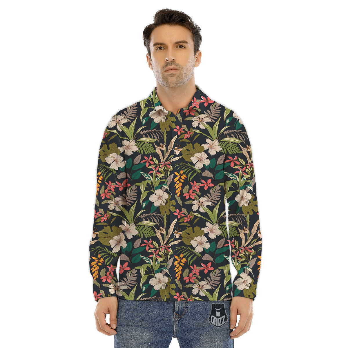 Tropical Hawaiian Aloha Print Pattern Men's Dress Shirts-grizzshop