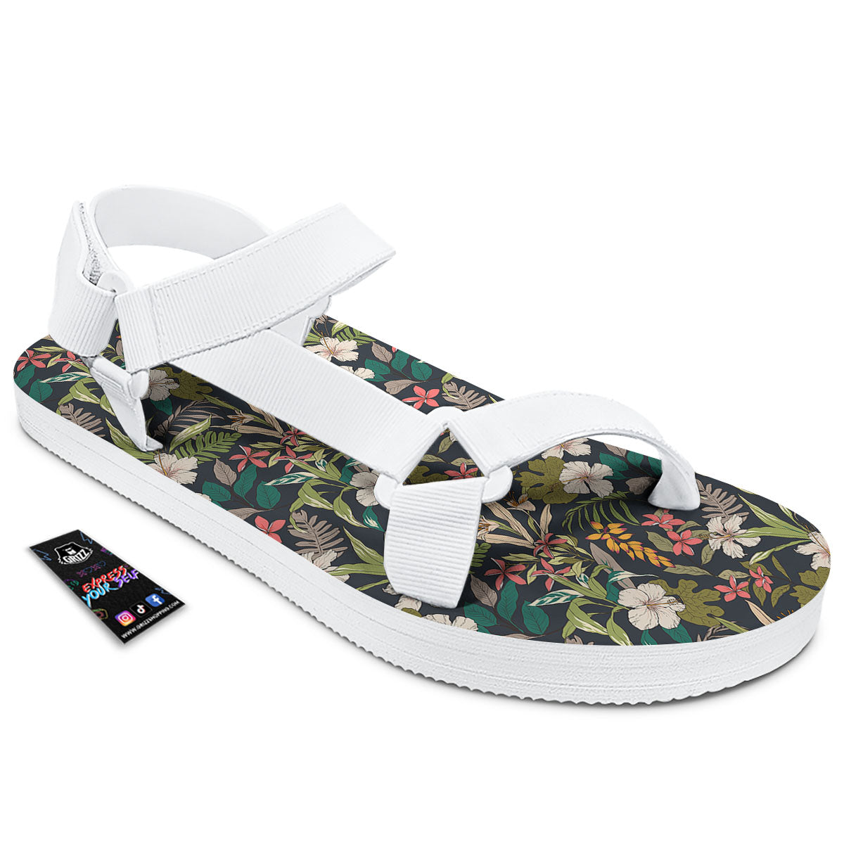 Tropical Hawaiian Aloha Print Pattern White Open Toe Sandals-grizzshop