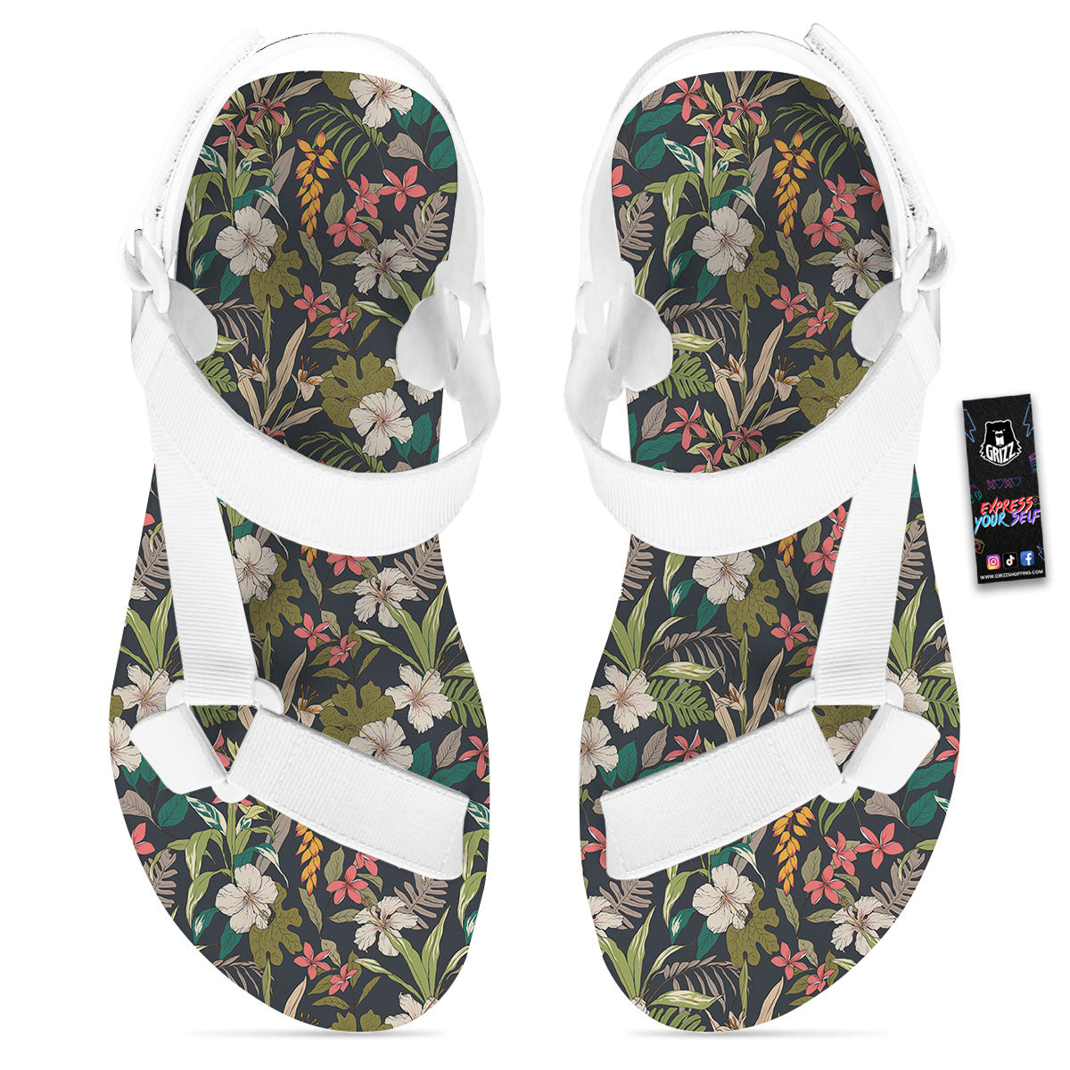 Tropical Hawaiian Aloha Print Pattern White Open Toe Sandals-grizzshop
