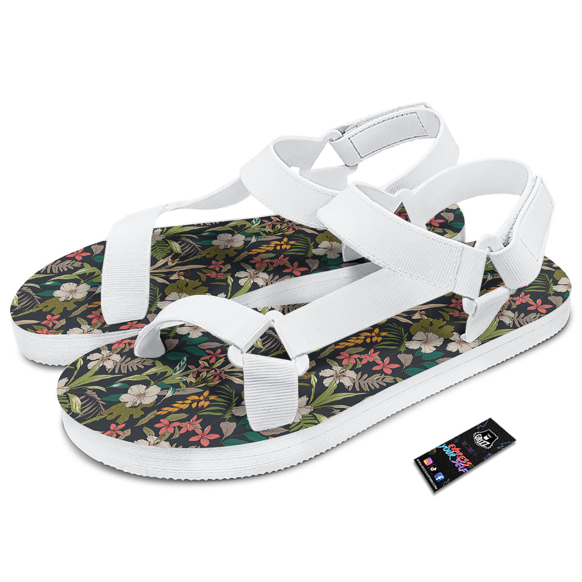 Tropical Hawaiian Aloha Print Pattern White Open Toe Sandals-grizzshop