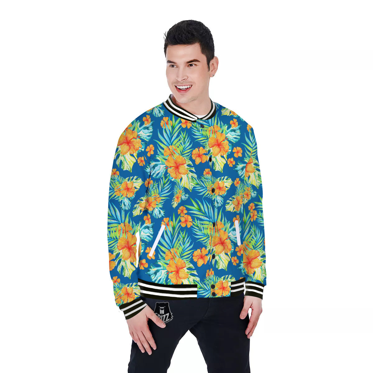 Tropical Hawaiian Blue Orange Print Pattern Baseball Jacket-grizzshop