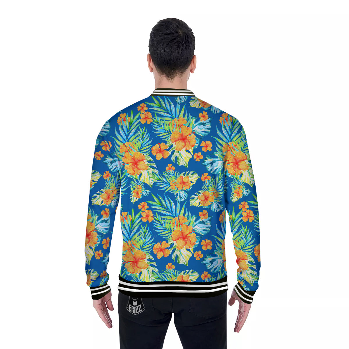 Tropical Hawaiian Blue Orange Print Pattern Baseball Jacket-grizzshop