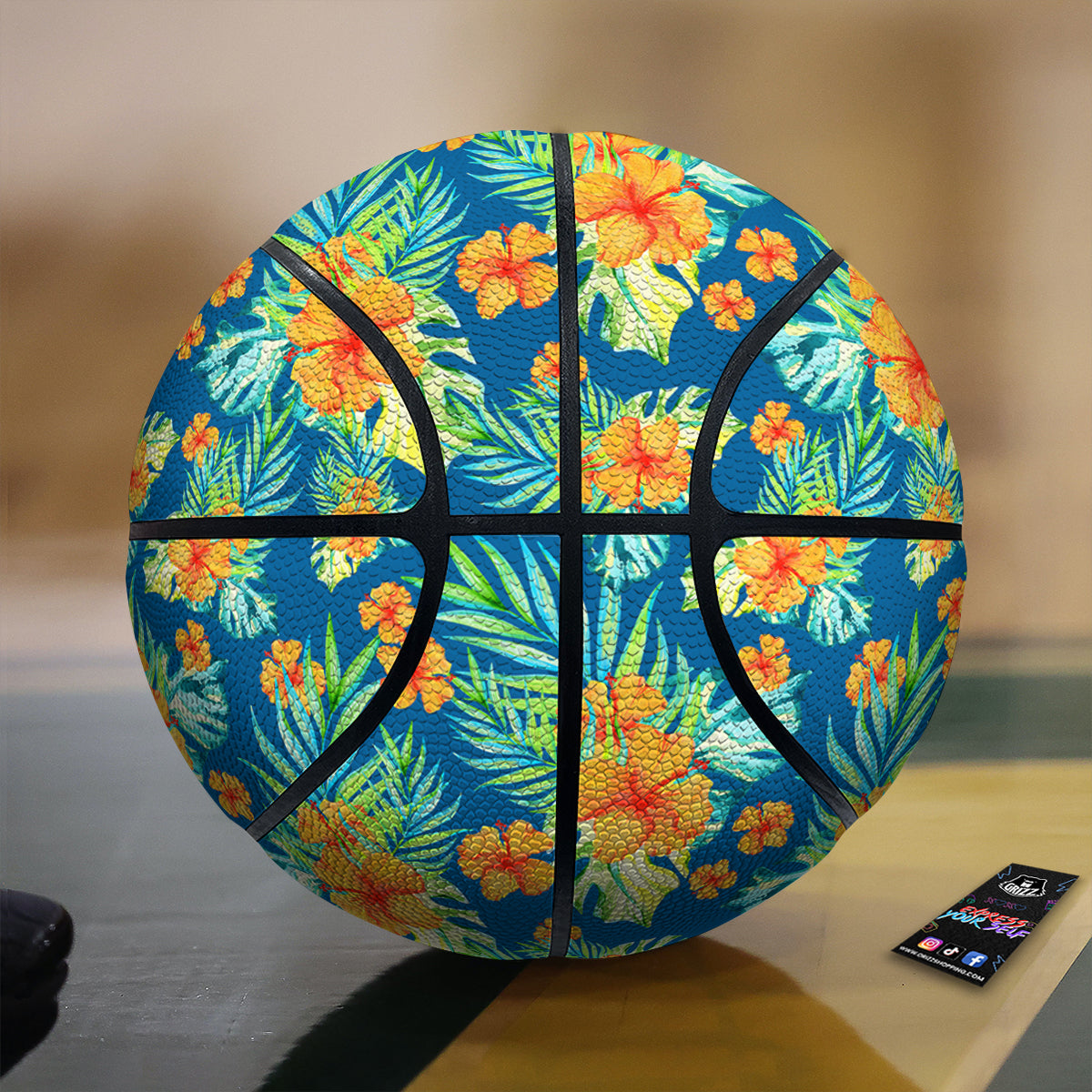 Tropical Hawaiian Blue Orange Print Pattern Basketball