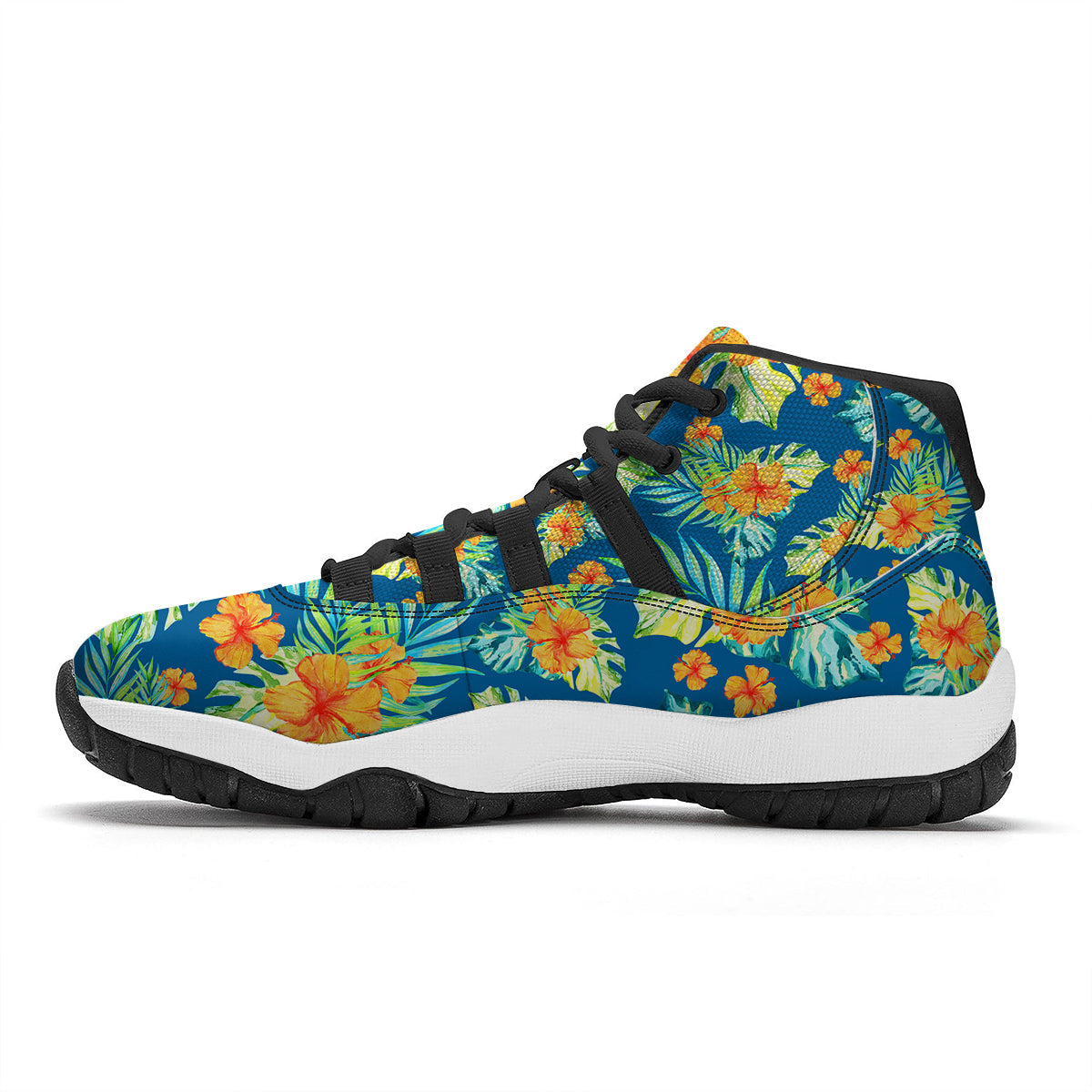 Tropical Hawaiian Blue Orange Print Pattern Black Bball Shoes-grizzshop