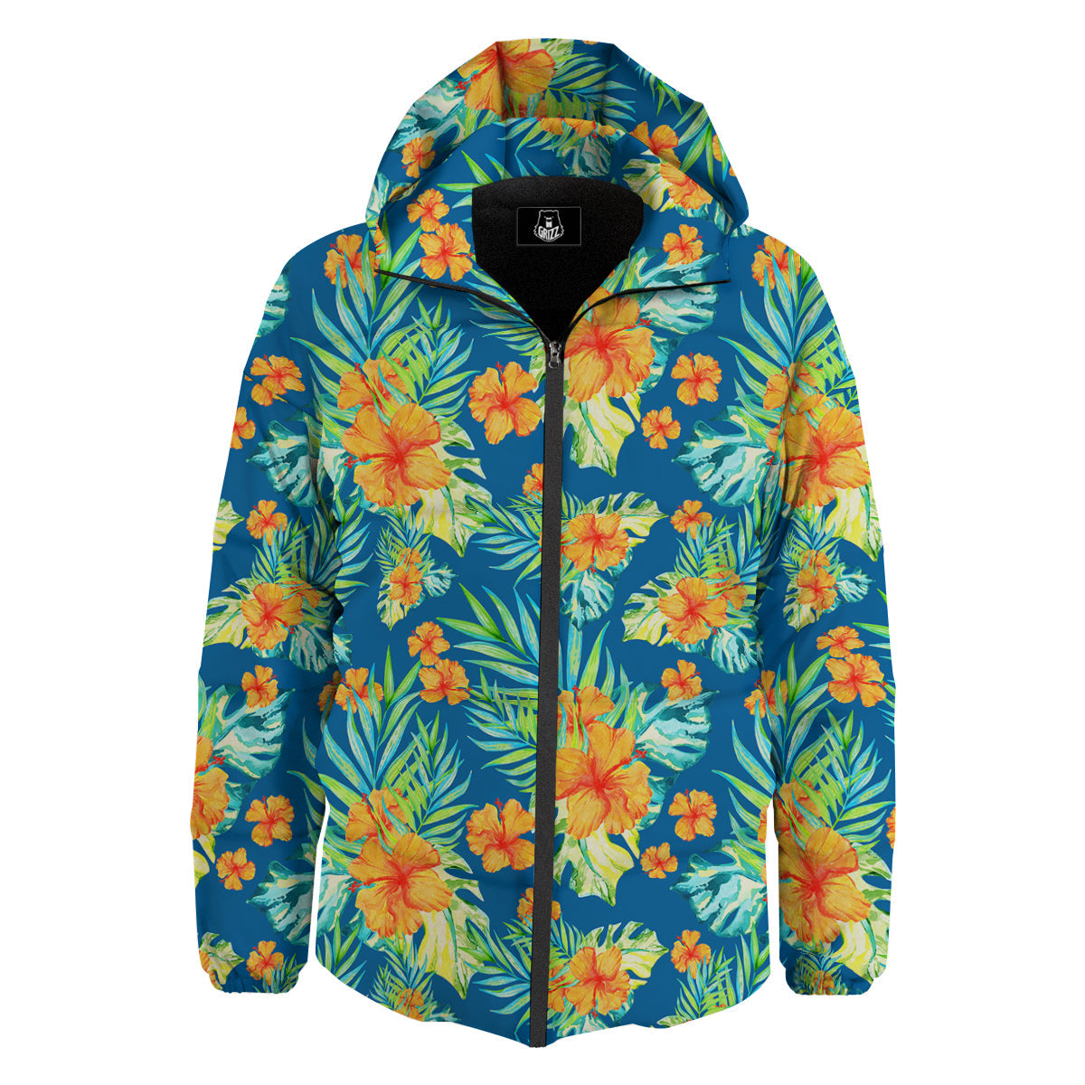 Tropical Hawaiian Blue Orange Print Pattern Down Jacket-grizzshop