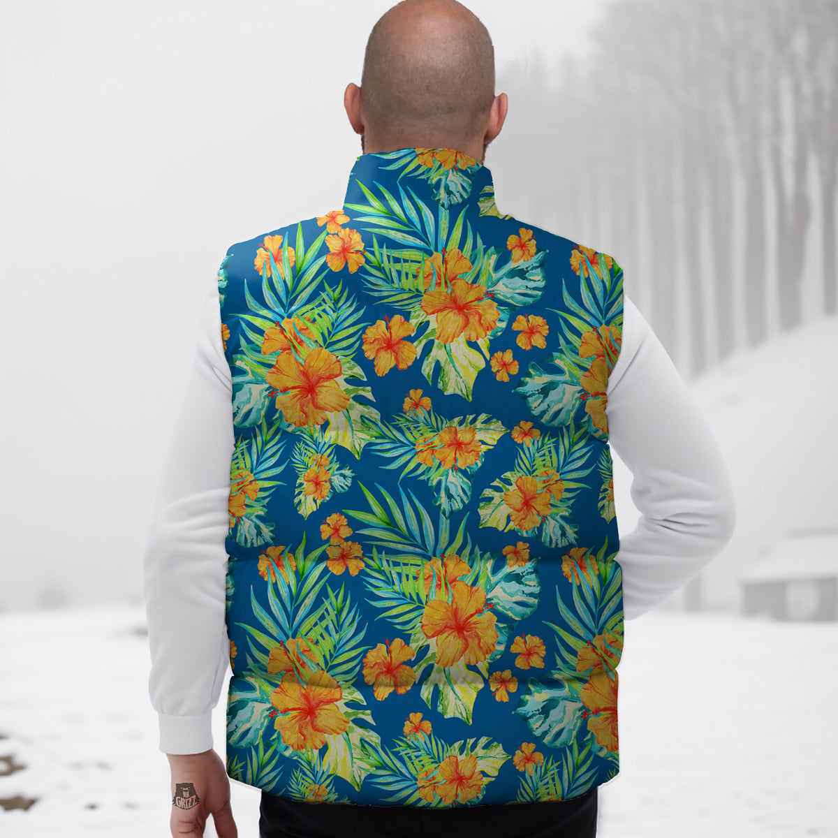 Tropical Hawaiian Blue Orange Print Pattern Down Vest-grizzshop