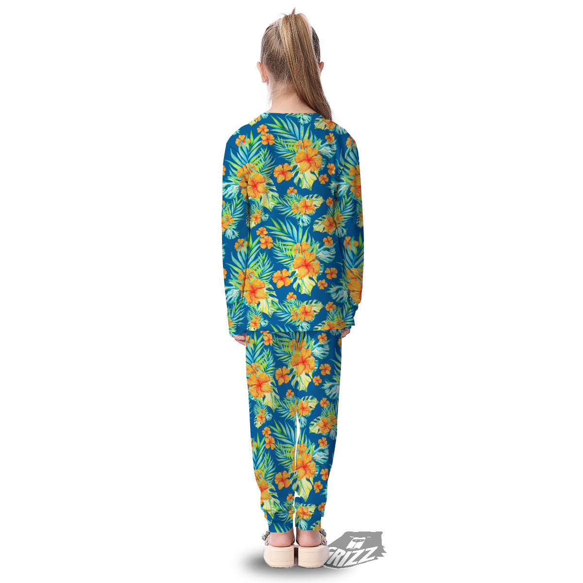 Tropical Hawaiian Blue Orange Print Pattern Kid's Pajamas-grizzshop