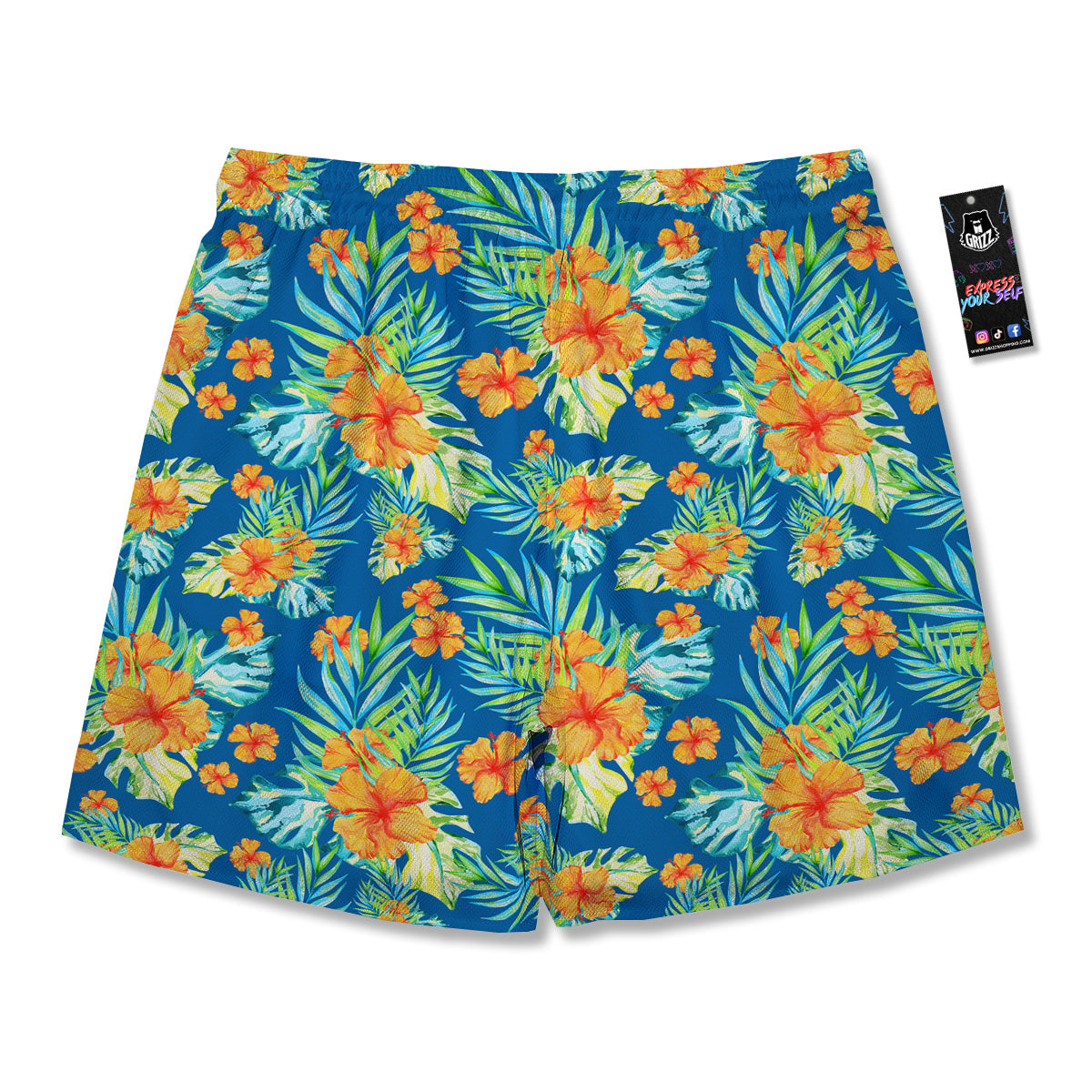 Tropical Hawaiian Blue Orange Print Pattern Men's Running Shorts-grizzshop